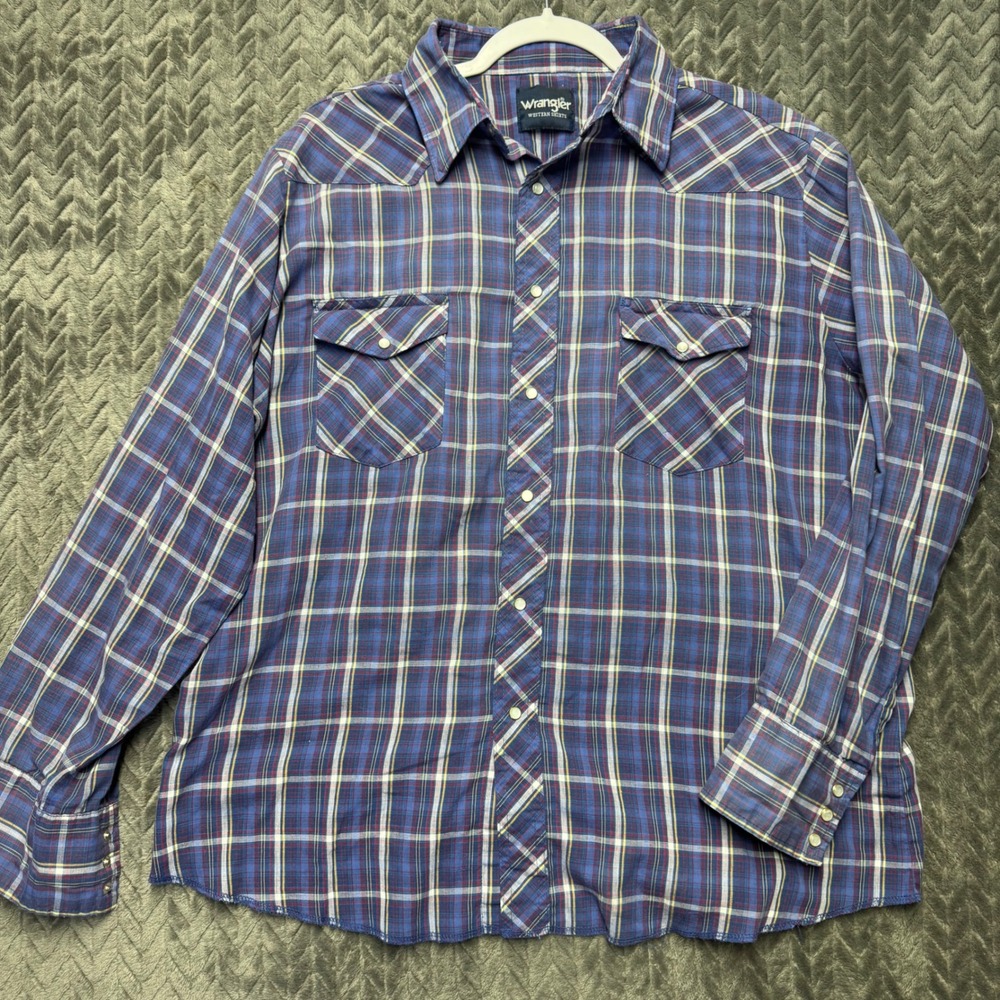 Wrangler Western Shirt XL Blue Plaid Pearl Snap Long Sleeve Yoke (2062)
